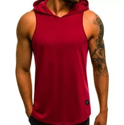 Buy Man Gym Sleeveless Hoodie Workout Sports Muscle Hooded Vest Tank Tops T-Shirt • 13.17£