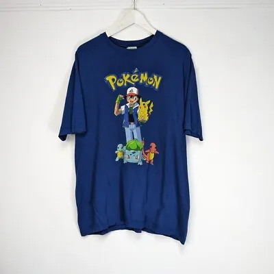 Buy Vintage Pokémon T Shirt Blue Ash Ketchum Pikachu Charmander Nintendo '99 • 67.49£