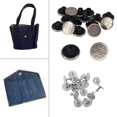 Buy 17mm Hammer On Jeans Buttons With Pins Shiny Silver Metal Denim Jacket Coats • 7.29£