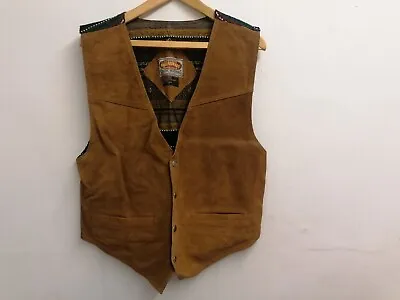 Buy Paragraff Clothing Suede Leather & Woven Patterned Fabric Waistcoat Size L • 25£