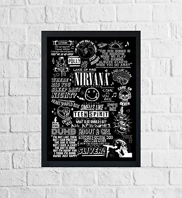 Buy Nirvana Doodle Lyric Poster Print Sketch Art Wall Music Song Gift Idea Merch B&W • 10.95£