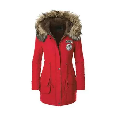 Buy UK Women's Warm Long Coat Fur Collar Hooded Jacket Slim Winter Parka Outwear • 15.36£