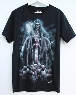 Buy WILD Skulls Grim Reaper T Shirt Double Sided Black Mens Medium M • 9.95£