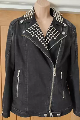 Buy Burberry Studded Spike  Biker Denim Jacket  Rare Xs Small Black Unisex Punk Rock • 650£
