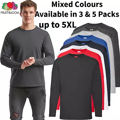 Buy Fruit Of The Loom Mens Long Sleeve T Shirt 3 Or 5 Pack Lot 100% Cotton T-shirt • 19.99£