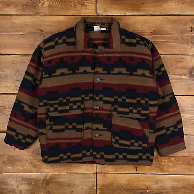 Buy Vintage International K Young Padded Jacket XL 90s Wool Geometric Overshirt • 48.59£