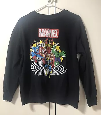 Buy Youth Crewneck Marvel Long SleeveFront & Back Graphic 90s Black Sweatshirt Sz XL • 9.45£