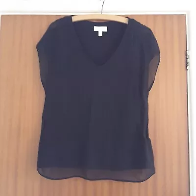 Buy The White Company Top UK 8 Black Double Layer Front Short Sleeve • 4£