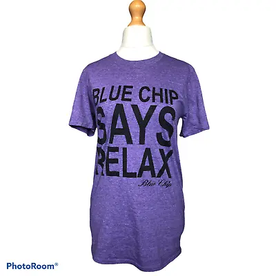 Buy Gildan Blue Chip Says Relax T Shirt Size M Medium Violet Short Sleeves Ring Spun • 4.99£
