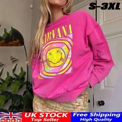Buy New Casual Hoodie Nirvana Smiley Face Crewneck Sweatshirt Heliconia Color Gift • 17.99£