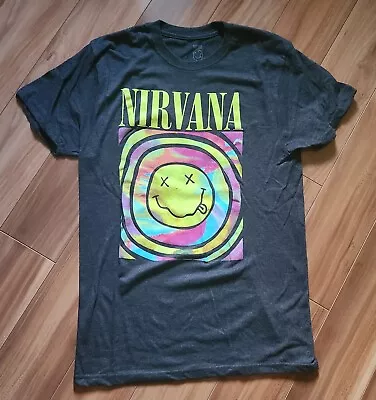 Buy Vintage 90's Band Nirvana Womens Fit Smiley Face Graphic Tee Shirt Top M • 14.21£