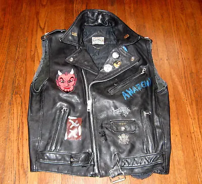 Buy '97 Kiss VIP Pass W ACDC Pink Floyd Harley Davidson Patches Vintage Leather Vest • 462.81£