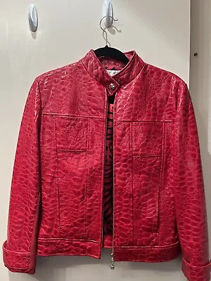 Buy ST. JOHN Collection RED Crocodile PATTERN LEATHER JACKET SILK LINING SIZE Small • 141.74£