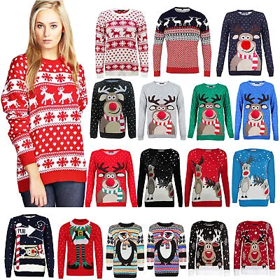 Buy Christmas Xmas Women Novelty Knitted Jumper Sweater Retro Vintage Plus Size 8-26 • 10.95£