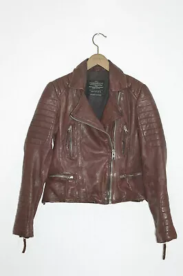 Buy *STUNNING* AllSaints Ladies OXBLOOD Leather Biker Jacket UK10 US6 Steine Moto C • 99.99£