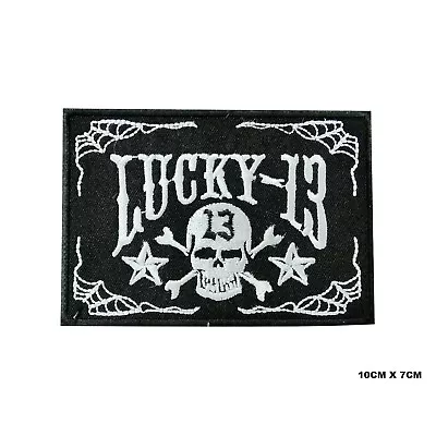Buy Lucky 13 Skull Rectangle Logo Embroidered Patch Iron On/Sew On Patch Batch • 2.09£
