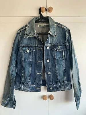 Buy Vintage Denim Jacket Distressed 90s TRF 100% UK Size 10 Womens Relax Fit • 14.99£