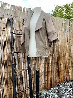 Buy True Vintage Genuine Leather Taupe Batwing Aztec Tribal Jacket Size 10 80s 90s • 39.95£