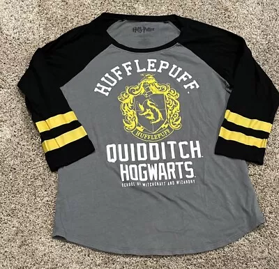 Buy Harry Potter Women’s Medium M Gray Hufflepuff Quidditch Hogwarts Raglan T-Shirt • 7.61£