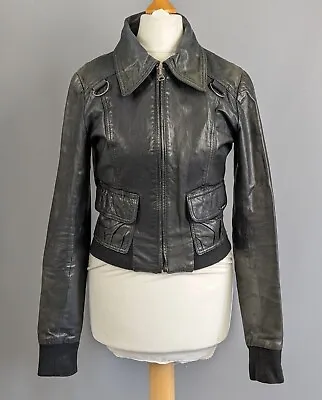 Buy AllSaints Size 6  Cargill  Black Genuine Leather Cropped Bomber Jacket • 39£