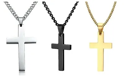 Buy Mens Womens Necklace Chain Crucifix Cross Jewellery Pendant Gold Silver Black UK • 2.49£