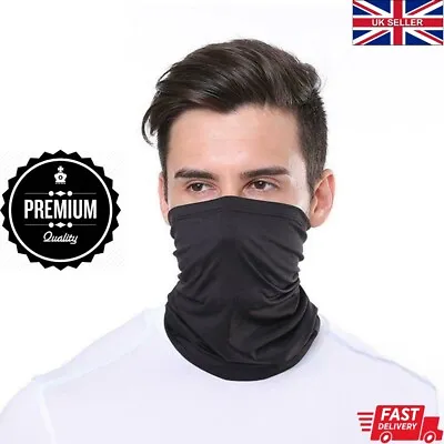 Buy Black Face Covering Mask Bandana Seamless Snood Scarf Neck Warmer Balaclava Tube • 3.45£
