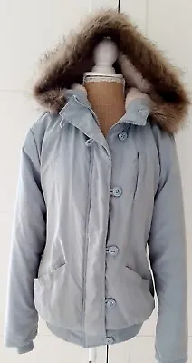 Buy Tu Ladies Duck Egg Faux Fur Hooded Fleece Casual Jacket Size 10 • 12.99£