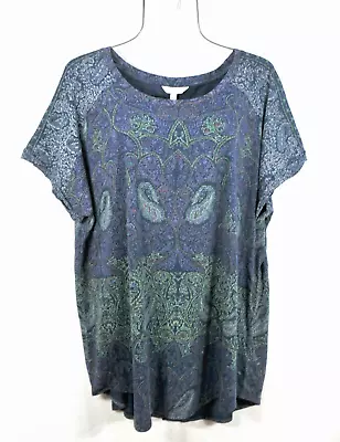 Buy Lucky Brand Womens Shirt 1X Blue Multicolor Paisley Tunic T-shirt Top Blouse NWT • 31.14£