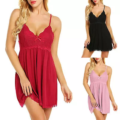 Buy Plus Size 18-30 Womens Sexy Lace Lingerie Nightdress Nightwear Pajamas Nightie • 2.39£