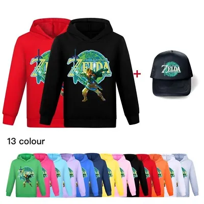 Buy 2pcs Kids Zelda Hooded Hoodie Unisex Pullover Sweatshirt Jumper +Cap Top Gifts • 12.99£