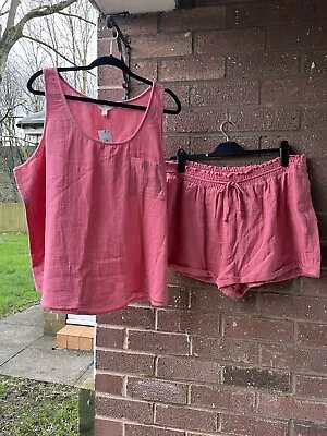 Buy Ladies Summer Pyjamas - M&S - New - Pink - Cotton - Size 22  - Shorts - Vest Top • 10£
