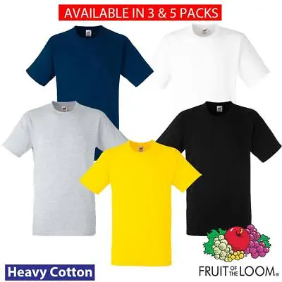 Buy 3 & 5 Pack Fruit Of The Loom Mens Heavy Cotton T Shirt Plain Casual Crew Tee • 20.99£