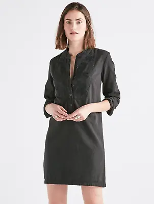 Buy Lucky Brand Popover Dress Black Embroidered Denim Pullover Long Sleeve Boho L • 32.13£