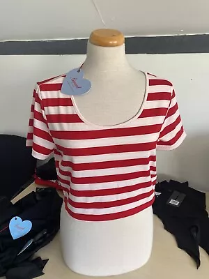 Buy Banned Land Ahoy Nautical Striped Sailer Cropped Top • 15£