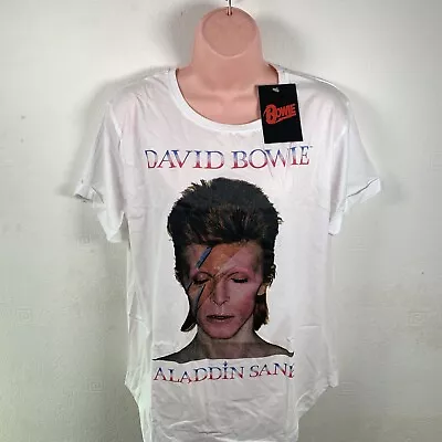 Buy David Bowie Womens T-shirt Aladdin Sane Top Tee Size UK 12/L, White • 8.99£