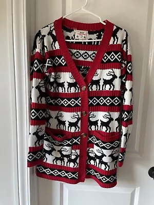 Buy V28 Christmas Reindeer Black White Red Button Cardigan Sweater Size S • 19.30£
