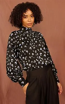 Buy Dancing Leopard Women's Margo Pintuck Blouse Abstract Print Ladies High Neck Top • 14.88£