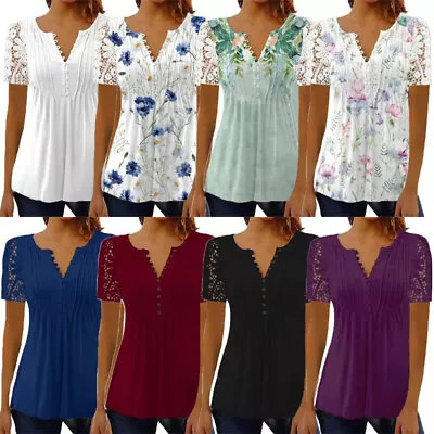 Buy Women's Lace V-Neck Tops T-Shirts Ladies Long Sleeve Casual Blouse Tee Plus Size • 4.16£