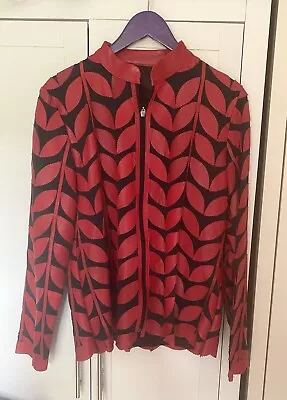 Buy Red Leather Leaf Jacket Large Fabulous  • 25£