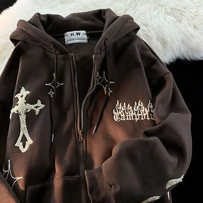 Buy Y2k Oversized Hoodies Retro Hip Hop Jacket Gothic Embroidery Zip Up Sweatshirt# • 23.99£