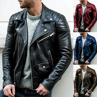 Buy Mens Vintage Biker Leather Jacket Zipped Over Coats Motorcycle Outerwear Size • 27.98£