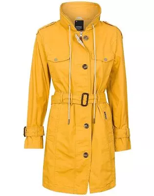 Buy Khujo Yellow Mustard Canvas Trench Coat Jacket Belted High Neck Lots Of Pockets • 22.95£