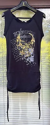 Buy QUIZ Black Sleeveless Skull Emo Goth Rock Dress Tee Tunic Vest Tshirt Top S / 8 • 6£