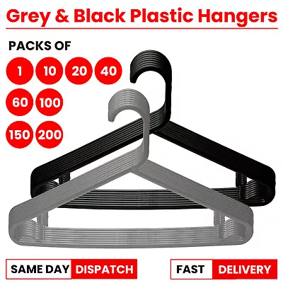 Buy Adult Plastic Coat Clothes Hangers Grey & Black Strong Suit Hangers 42cm Hanger • 116.75£