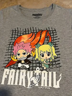 Buy Fairy Tail Natsu Dragneel & Lucy Heartfilia Chibi Gray T-shirt Funimation Sz. XL • 2.40£