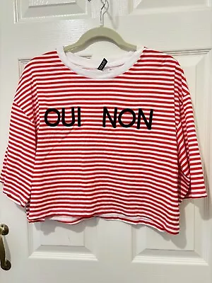 Buy H&M Cropped Oversize T-shirt, Oui Non, Red & White Stripe Size M Fit 14 • 9.99£