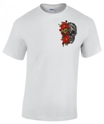 Buy Embroidered Tattoo Skull & Roses T-shirt • 13£
