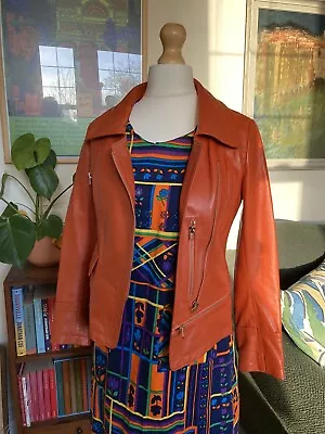 Buy Leather Jacket. Orange, Ladies Biker/Rock Chick Style, Size Small-medium • 20£