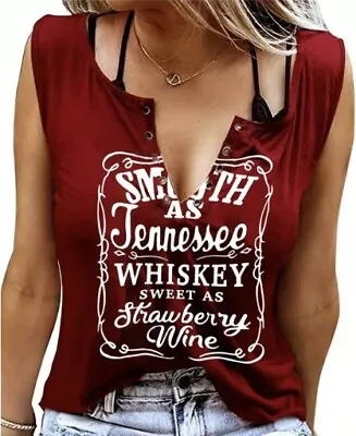 Buy Whiskey Letter Print T-Shirt, Sleeveless Casual Every Day Top For Spring &... • 16.99£
