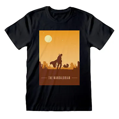 Buy Official Star Wars The Mandalorian Baby Yoda Sunset Silhouette Black T-shirt • 12.99£